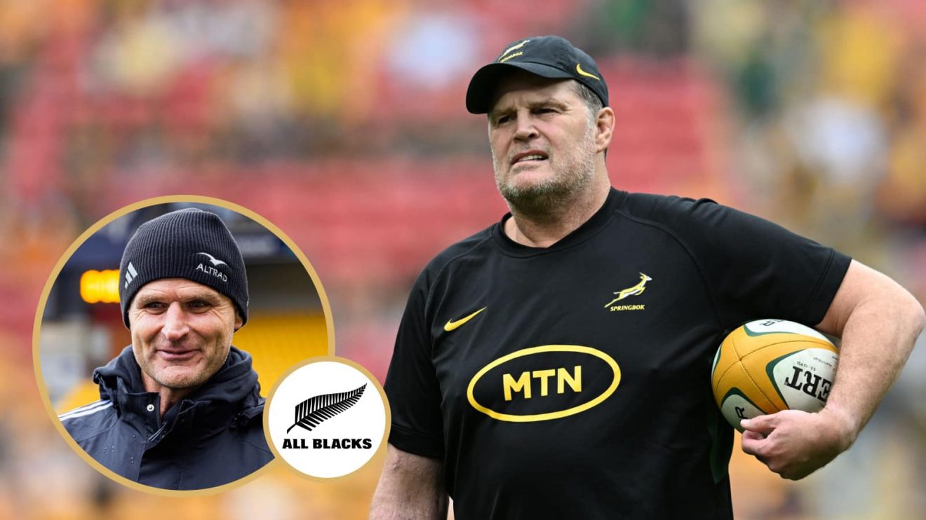 All Blacks coach Scott Robertson and Springboks boss Rassie Erasmus.
