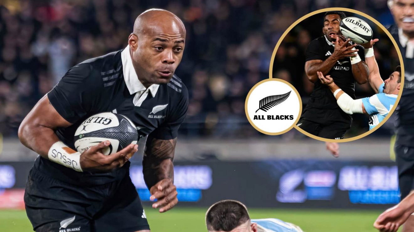 All Blacks wings Mark Tele'a and Sevu Reece (inset) in action, who were both dropped for the second Argentina Test.