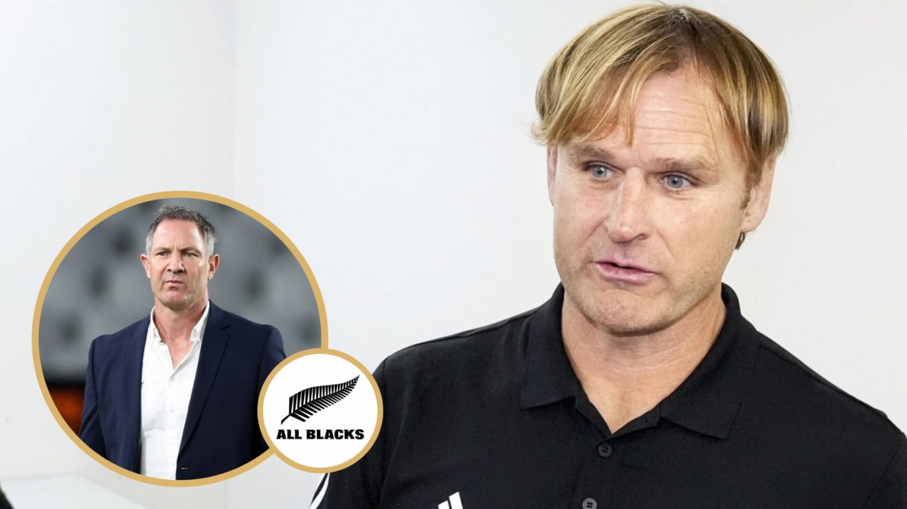 All Blacks head coach Scott Robertson and former attack coach Leon MacDonald (inset).