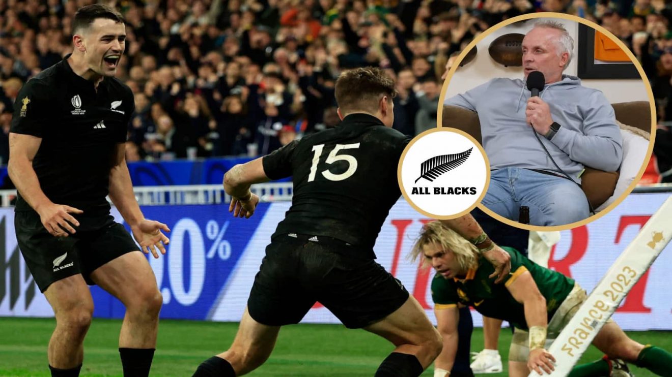 Current All Blacks Will Jordan and Beauden Barrett celebrate, and legendary full-back Christian Cullen (inset).