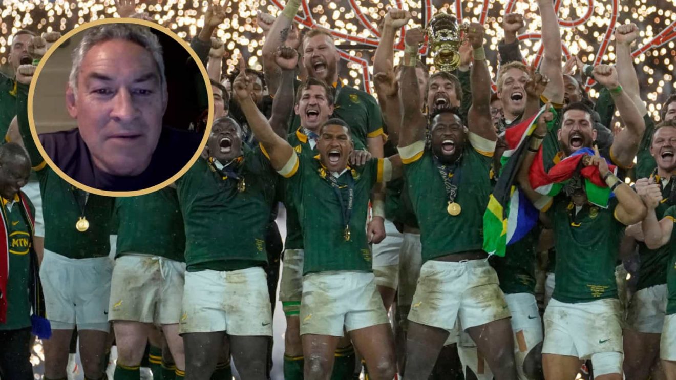 The Springboks, who have won the past two Rugby World Cups, celebrating their 2023 success and ex-All Black Frank Bunce (inset).