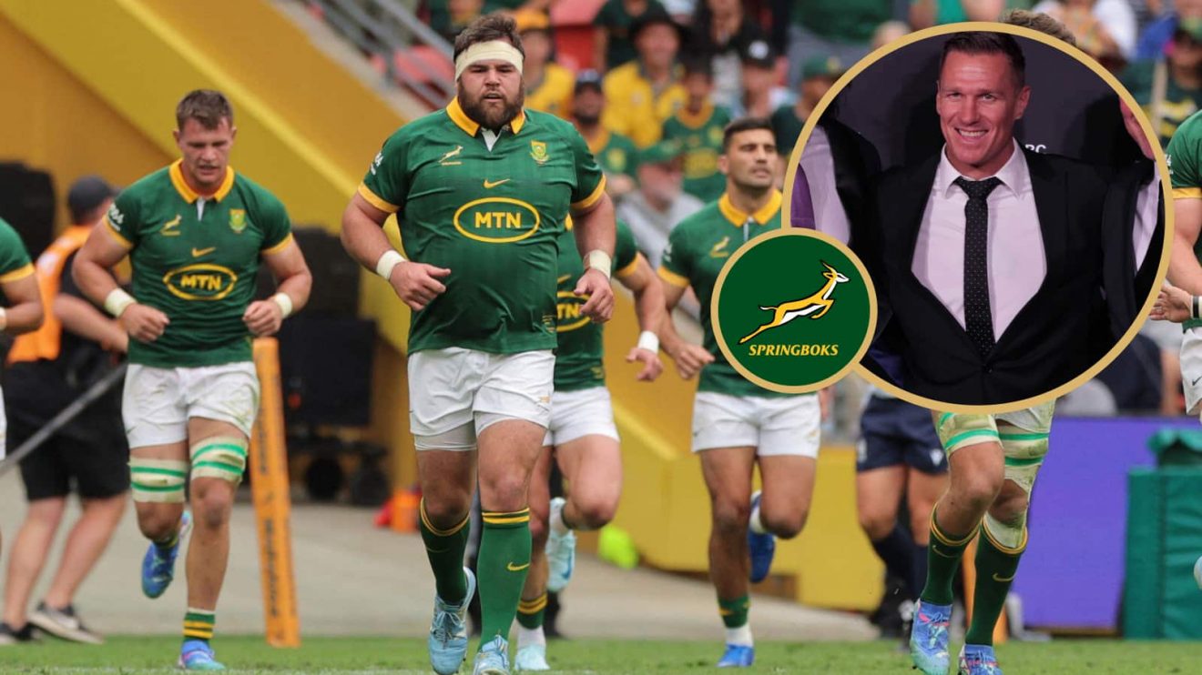 Springboks players in action against Wallabies and former captain Jean de Villiers (inset).