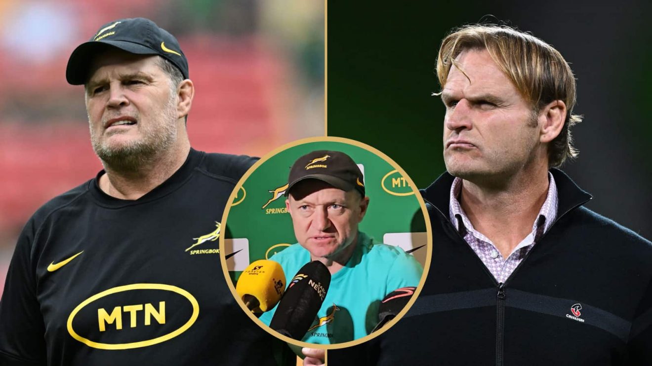 Springboks head coach Rassie Erasmus, assitant Tony Brown and All Blacks boss Scott Robertson.