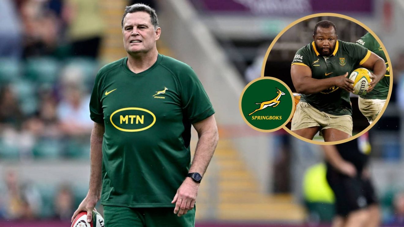 Springboks head coach Rassie Erasmus and prop Ox Nche (inset), who is set to be moved to the bench.