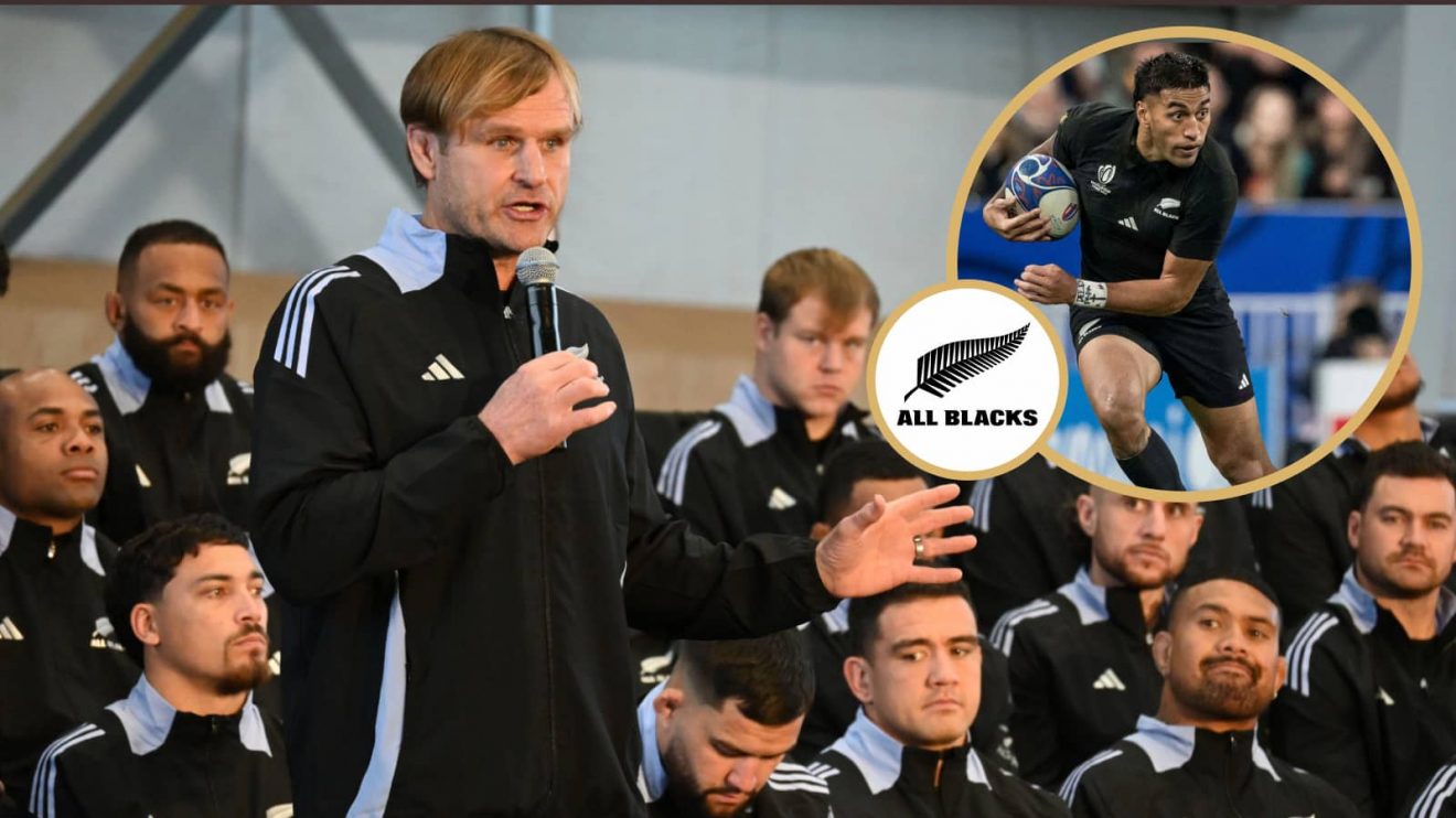 All Blacks head coach Scott Robertson and centre Rieko Ioane (inset).