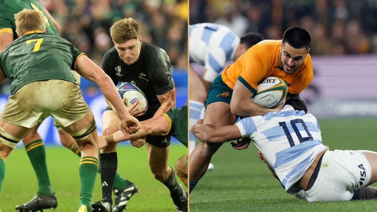 All Blacks star Jordie Barrett and Springboks Pieter-Steph du Toit and Australia's Tom Wright in action against Argentina.