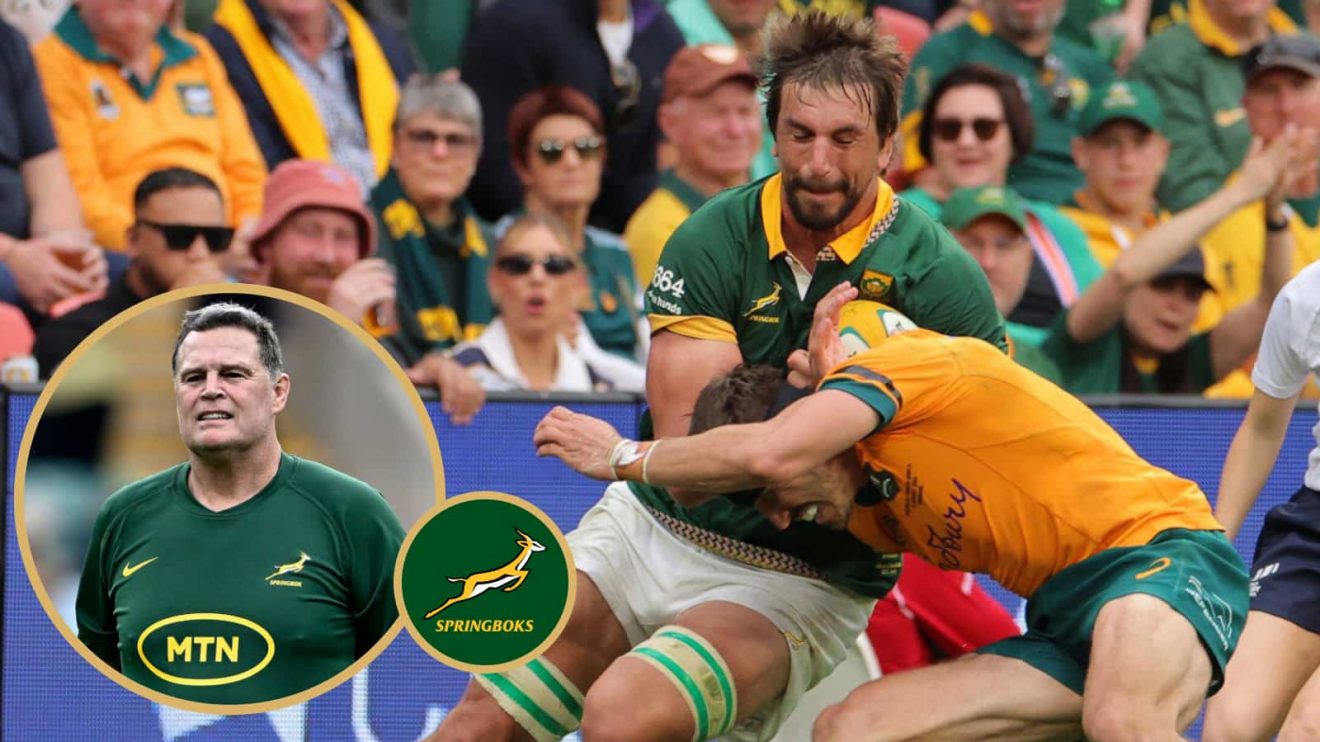 Springboks lock Eben Etzebeth, who has been ruled out of All Blacks clash, and head coach Rassie Erasmus (inset).
