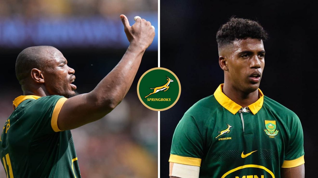Split image of Springboks Makazole Mapimpi and Canan Moodie.