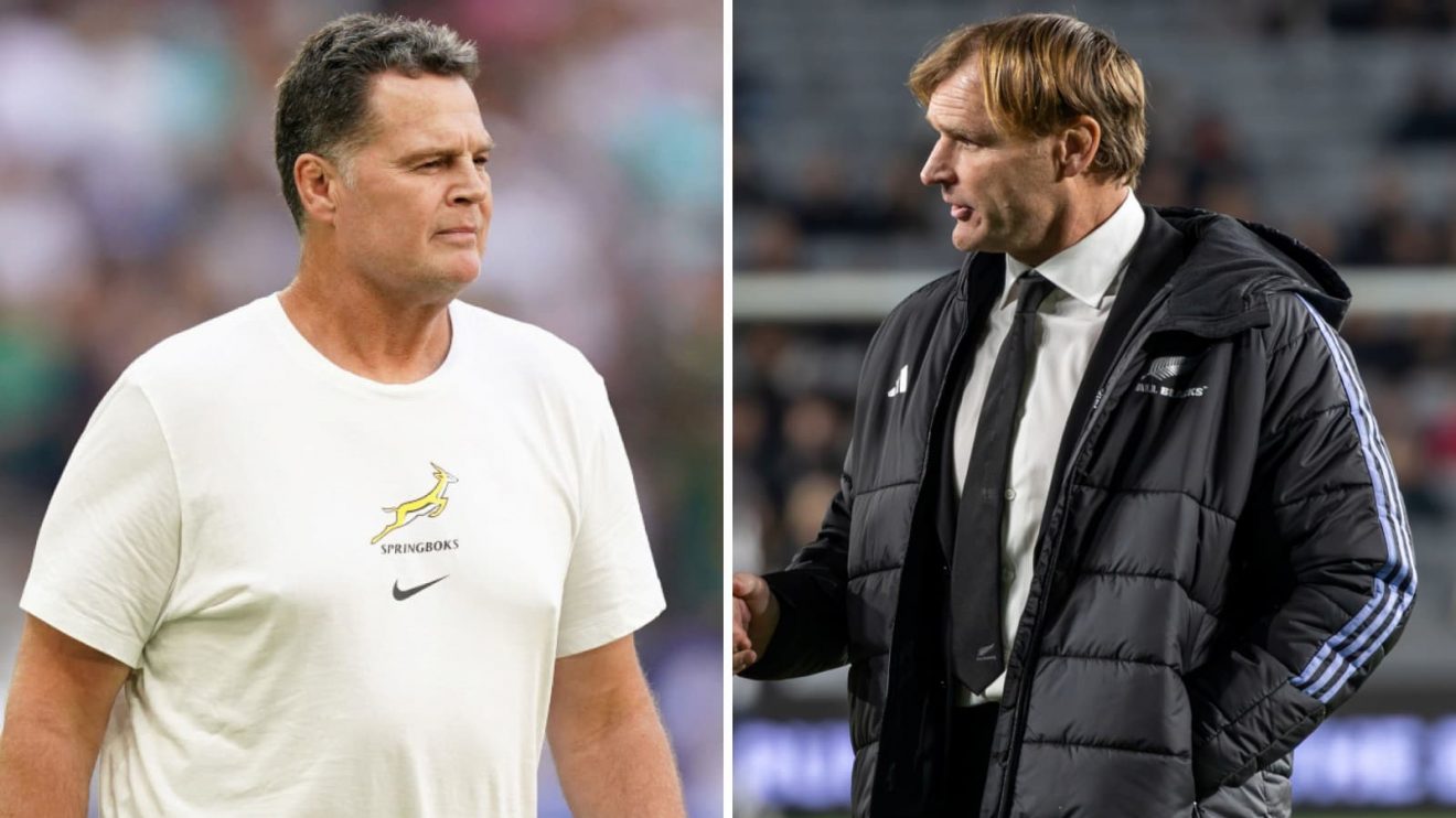 Springboks head coach Rassie Erasmus and All Blacks boss Scott Robertson.