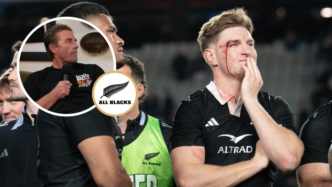 All Blacks back Jordie Barrett with an insert of ex-scrum-half Justin Marshall.