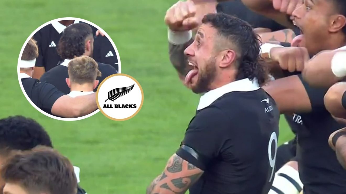 All Blacks haka and prayer at Ellis Park before South Africa v New Zealand.