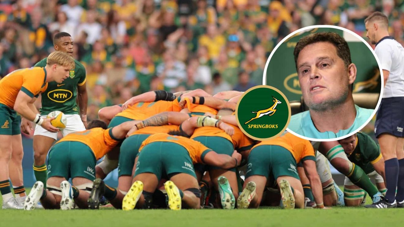 Springboks v Australia scrum and head coach Rassie Erasmus.