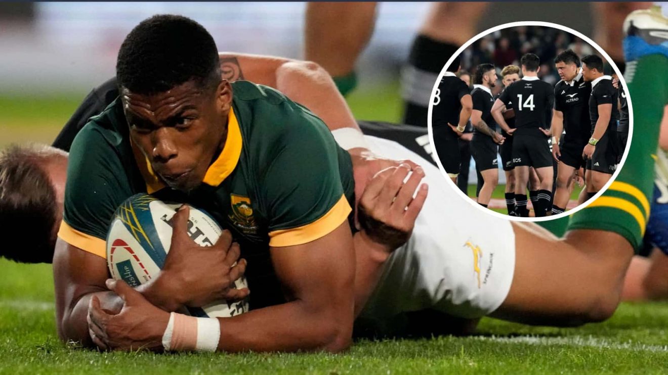 Springboks scrum-half Grant Williams scoring at Ellis Park and the All Blacks players after the defeat.