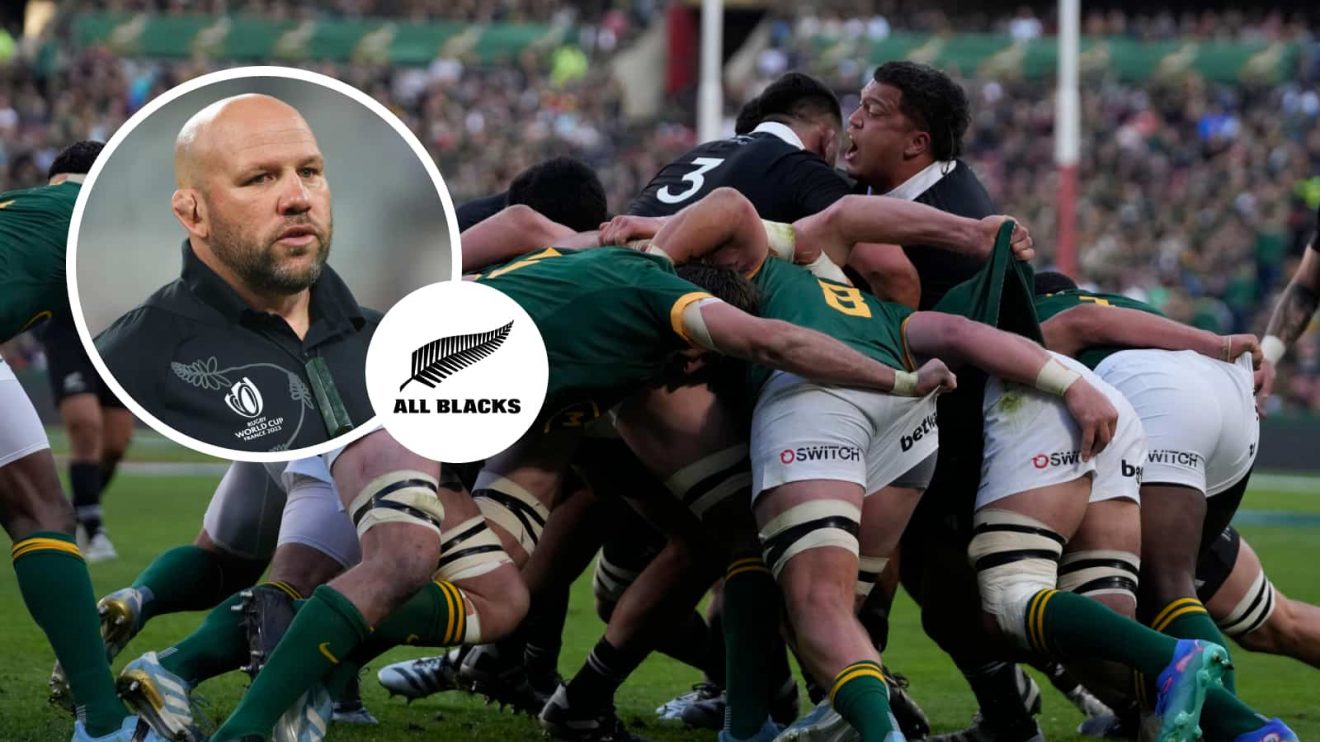 All Black coach Jason Ryan (insert) and maul from South Africa v New Zealand.