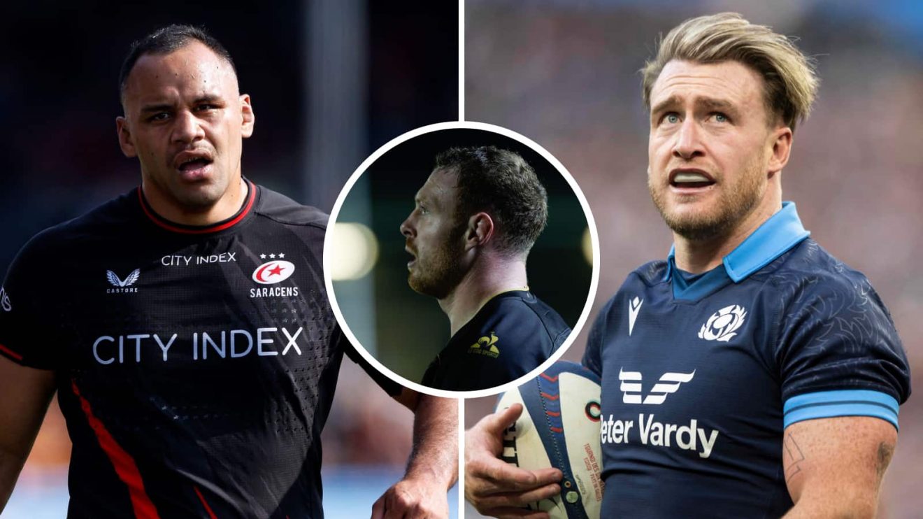 Montpellier players Billy Vunipola, Sam Simmonds and Stuart Hogg.