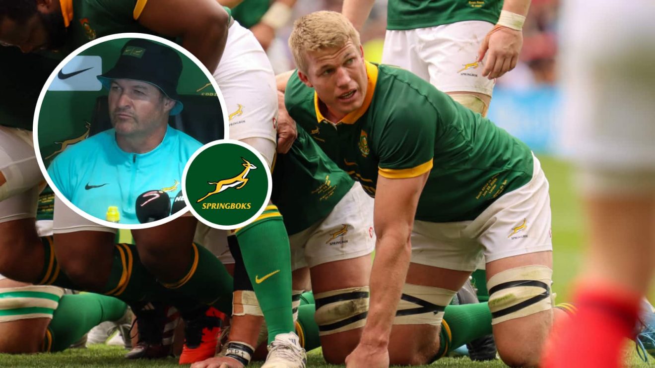 Springboks forward Pieter-Steph du Toit and an insert of scrum coach Daan Human.
