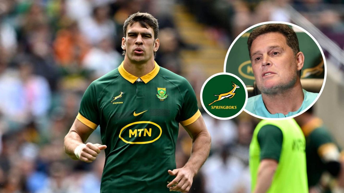 Springboks forward Ben-Jason Dixon and head coach Rassie Erasmus.