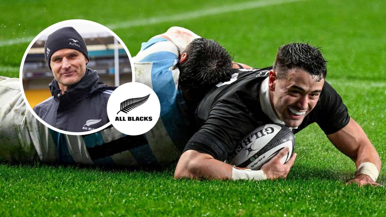 Split image of Scott Robertson and All Blacks fullback Will Jordan