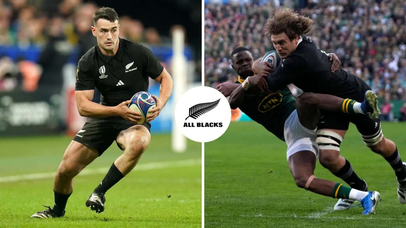 Split image of All Blacks players Will Jordan and Ethan Blackadder.