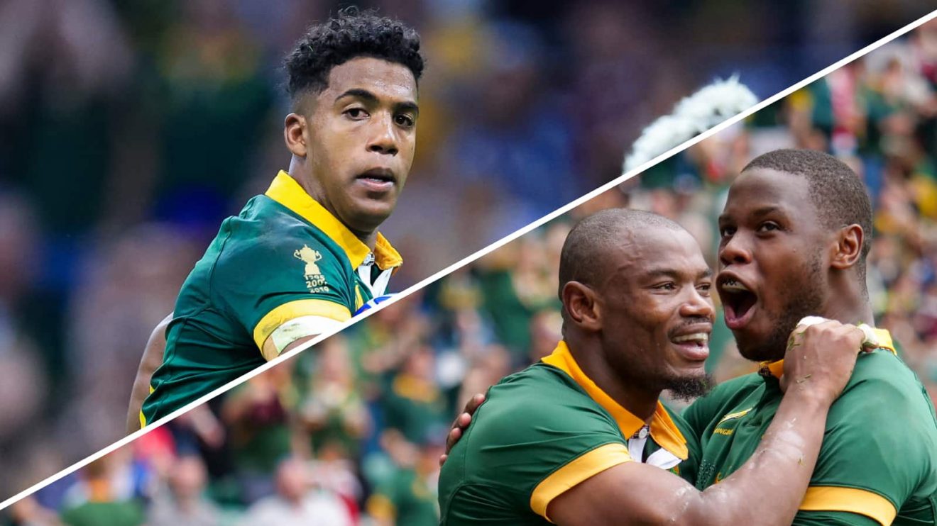 Split image of Springboks stars Canan Moodie, Makazole Mapimpi and Aphelele Fassi.