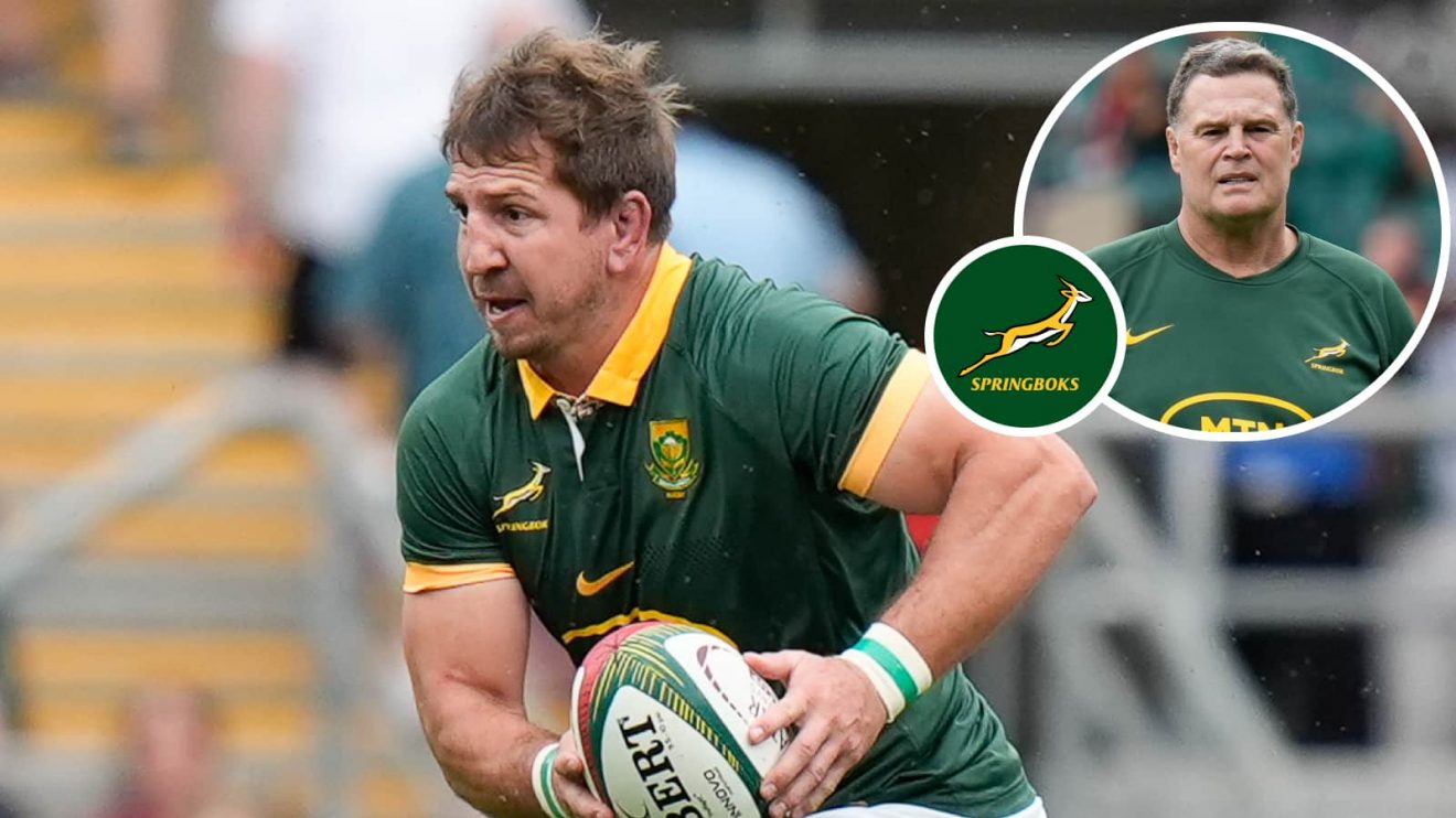 Springboks' Kwagga Smith and head coach Rassie Erasmus.