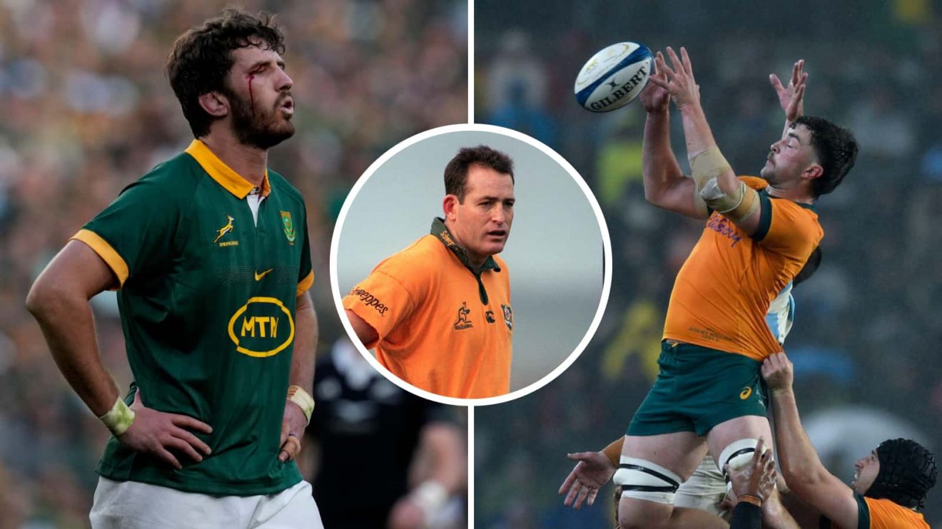 Split image of Ruan Nortje (Springboks), Wallabies legend David Campese and Argentina v Australia.