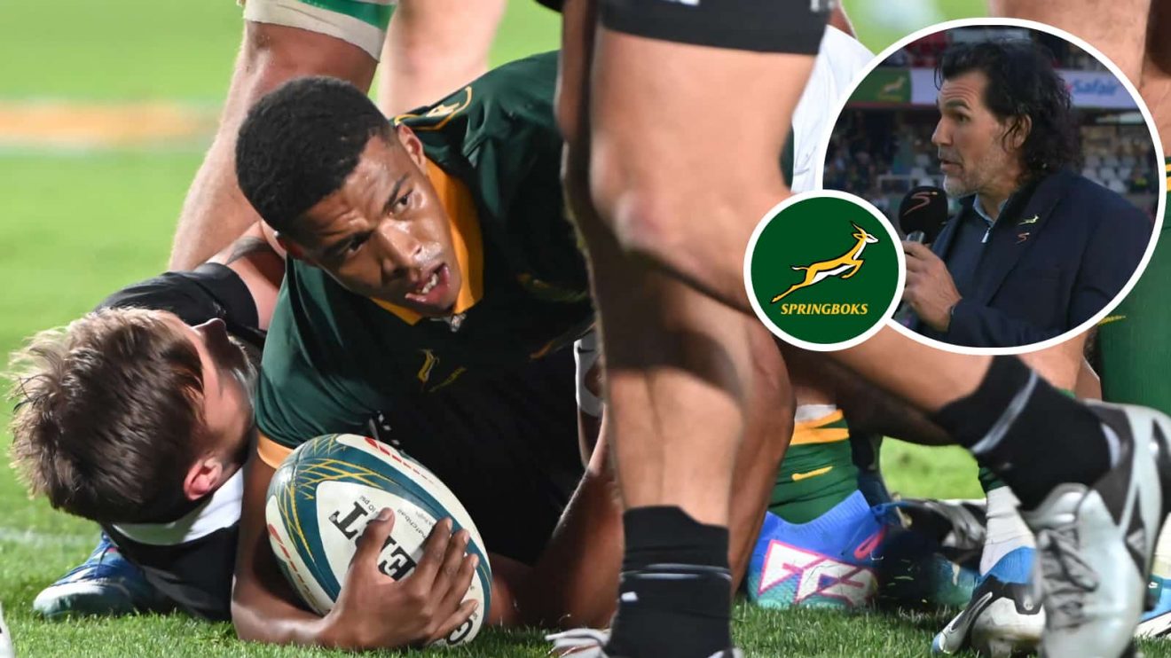 Grant Williams scoring the match winning try against the All Blacks at Ellis Park and an insert of Victor Matfield.