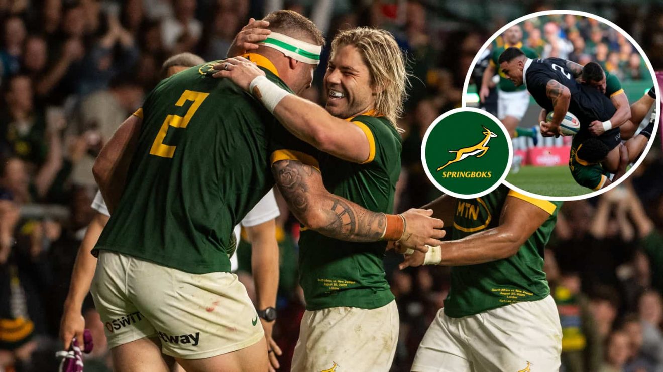 Malcolm Marx against the All Blacks at Twickenham and Jesse Kriel making a tackle.