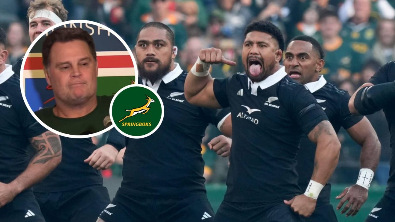 Springboks coach Rassie Erasmus and All Blacks player Ardie Savea.