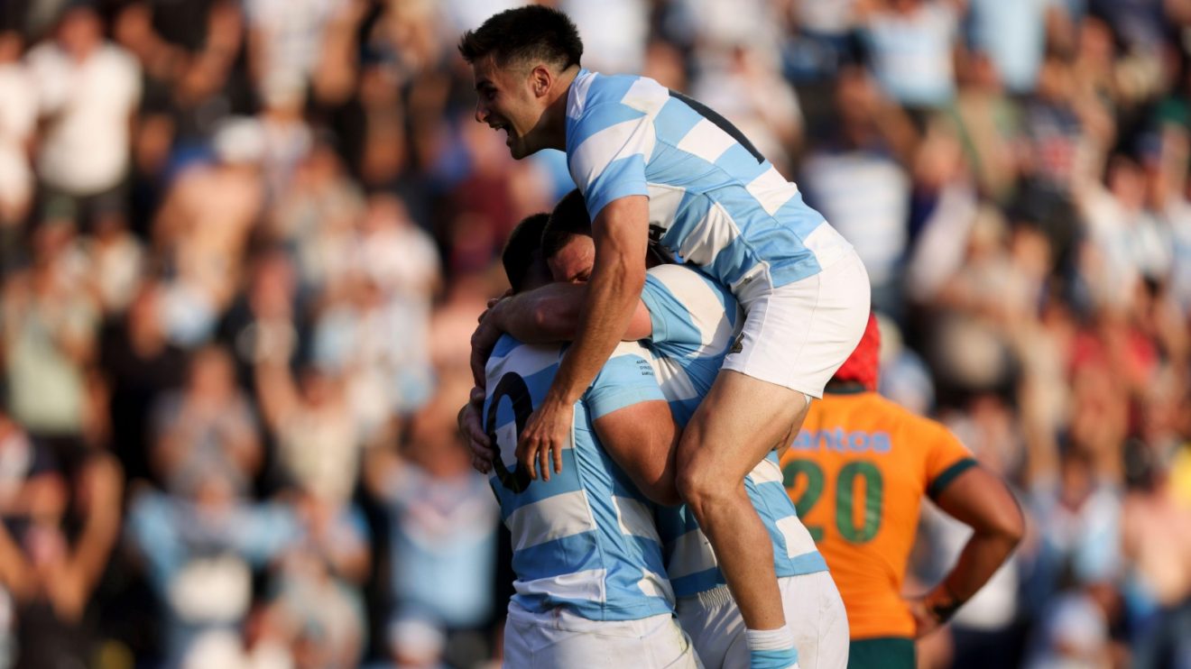 Argentina players celebrate against Australia.
