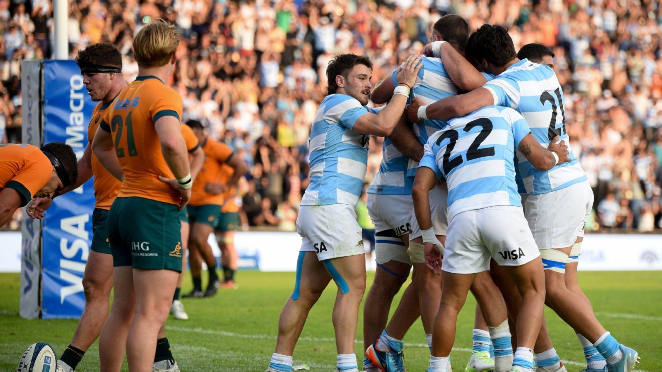 Argentina players celebrate during their big win over Australia.