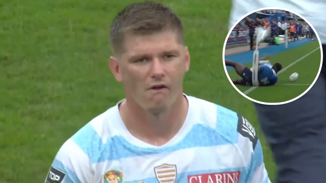 Owen Farrell during his Top 14 debut for Racing 92 and Christian Ambadiang's try saving tackle.
