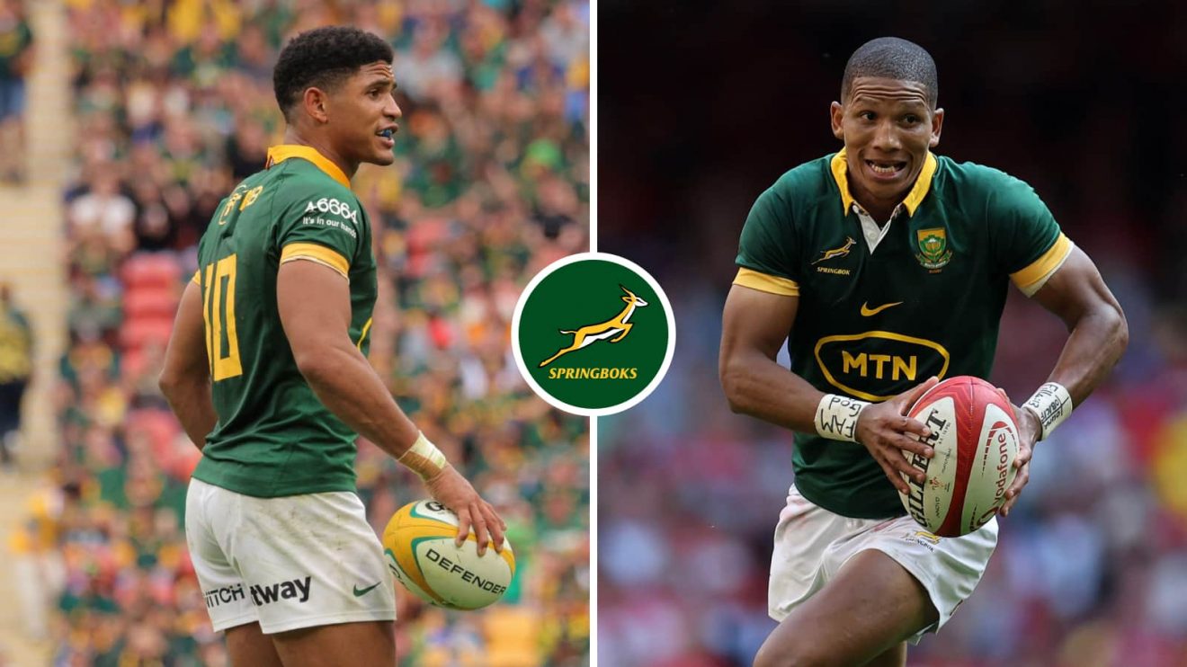 Springboks fly-halves Sacha Feinberg-Mngomezulu and Manie Libbok.