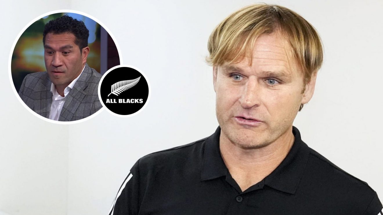 All Blacks head coach Scott Robertson and former player Mils Muliaina.