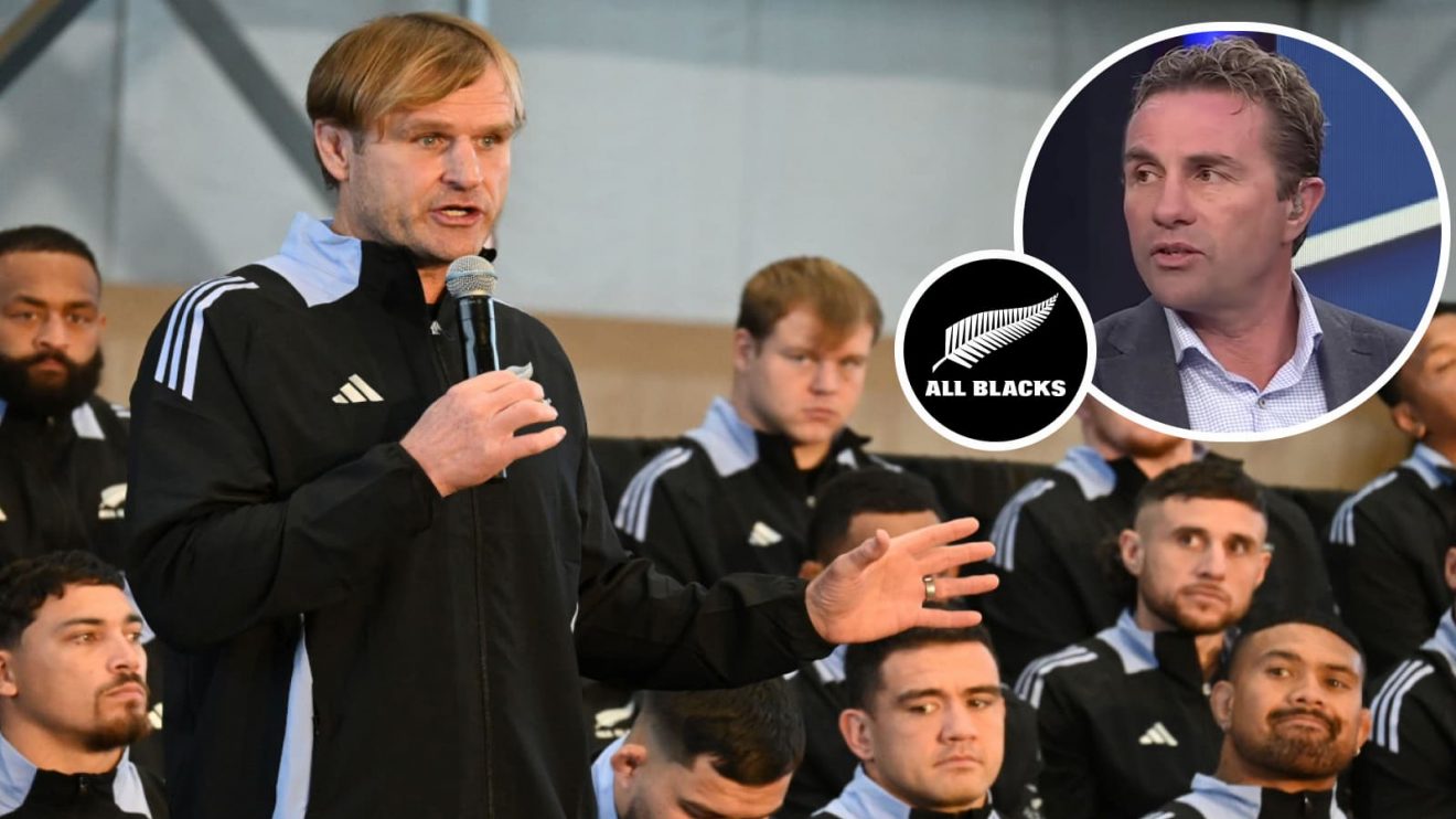 All Blacks head coach Scott Robertson and former scrum-half Scott Robertson (inset).