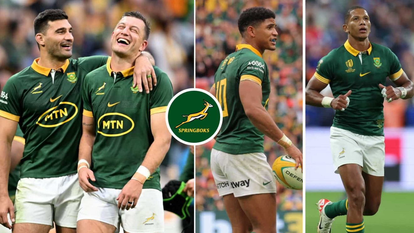 Springboks Damian De Allende, Handre Pollard, Sacha Feinberg-Mngomezulu and Manie Libbok