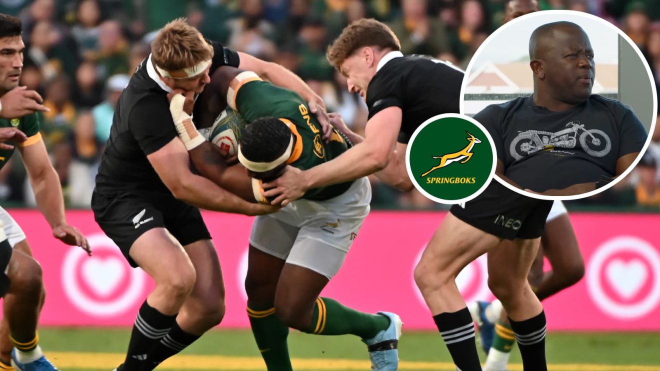 Springboks captain Siya Kolisi and ex-prop Hanyani Shimange.