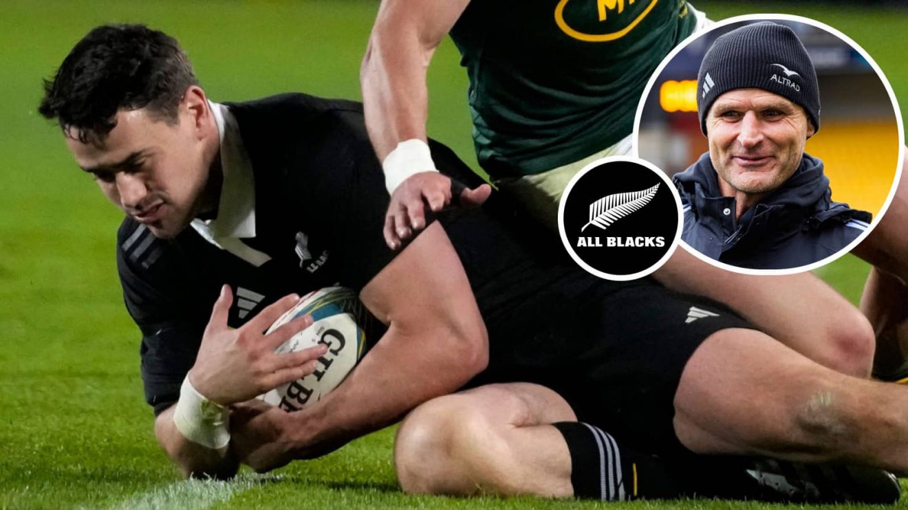 All Blacks speedster Will Jordan and head coach Scott Robertson (inset).