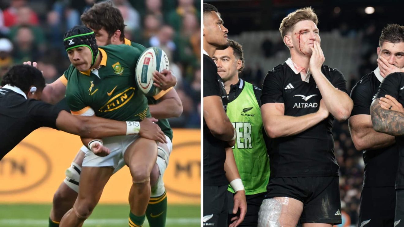 Springboks winger Cheslin Kolbe and All Blacks centre Jordie-Barrett
