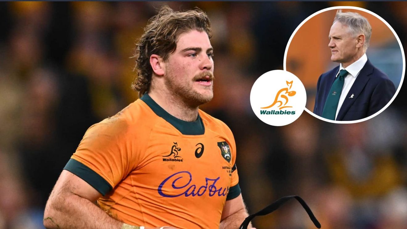 Wallabies flanker Fraser McReight and Australia head coach Joe Schmidt.