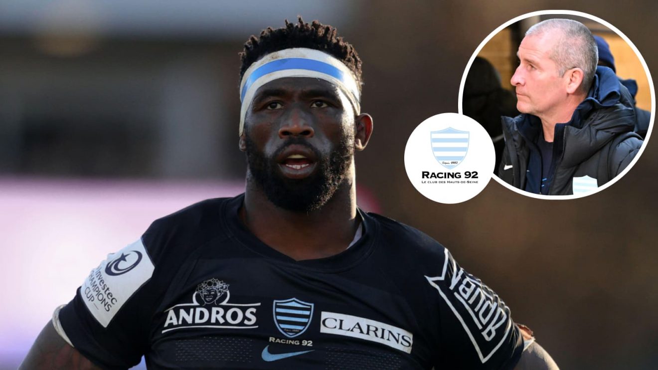 Springboks captain Siya Kolisi and an insert of Racing 92 boss Stuart Lancaster.