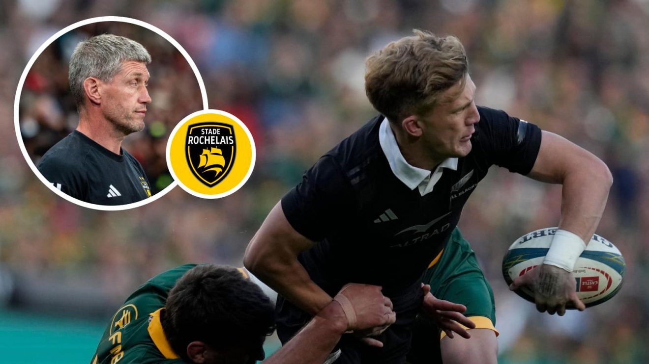 All Blacks fly-half Damian McKenzie and an insert of La Rochelle boss Ronan O'Gara.