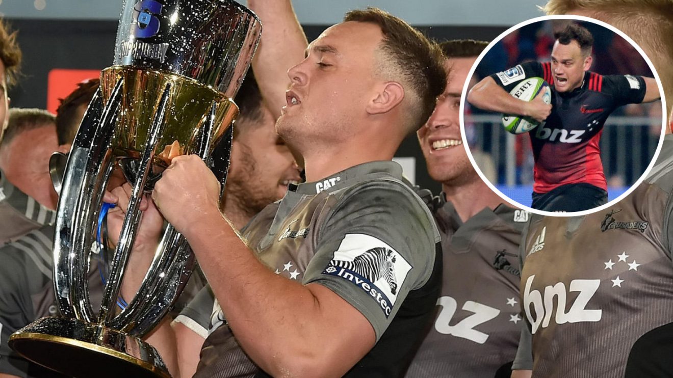 Israel Dagg Super Rugby trophy and Crusaders image