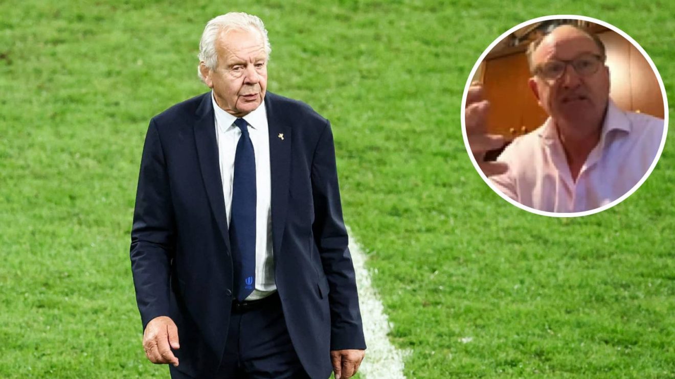 World Rugby chairman Bill Beaumont and ex-Wallaby Brett Robinson (inset).