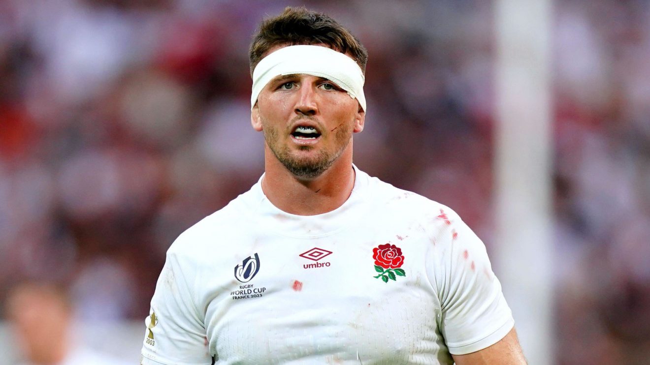 Tom Curry in action for England at the 2023 Rugby World Cup.