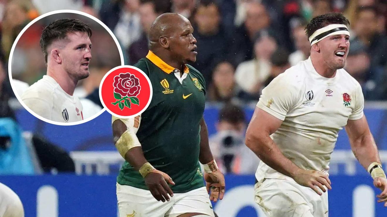 Springboks hooker Bongi Mbonambi and England's Tom Curry.