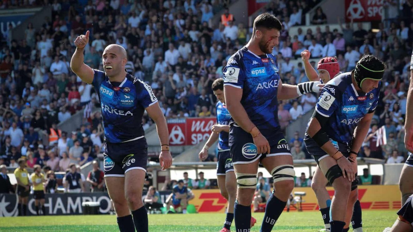 Maxime Lucu of Bordeaux Begles during a Champions Cup match against Harlequins.