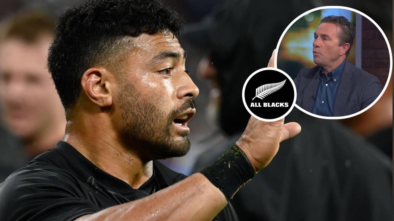 All Blacks fly-half Richie Mo'unga and former scrum-half Justin Marshall.