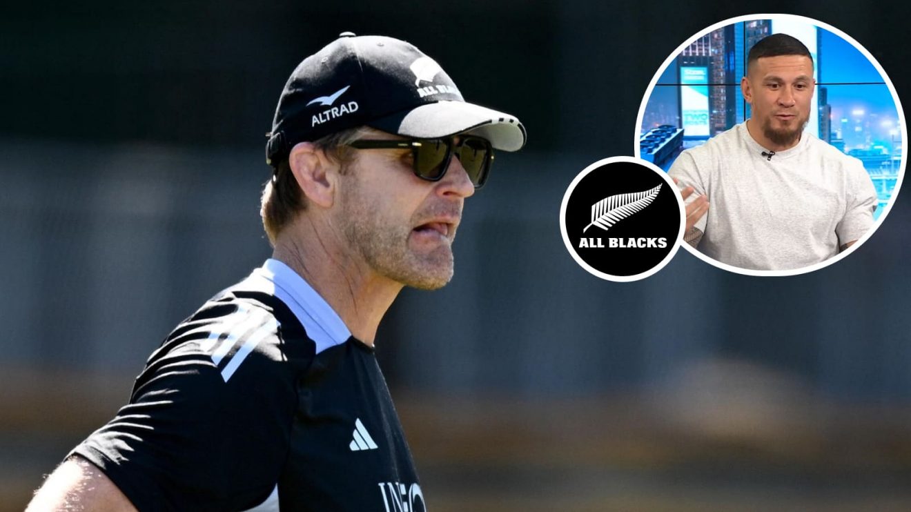 All Blacks head coach Scott Robertson and former centre Sonny Bill Williams.