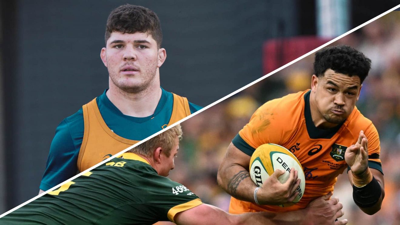 Wallabies flanker Carlo Tizzano and centre Hunter Paisami.